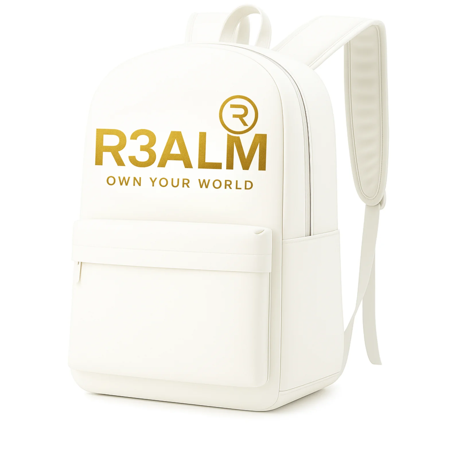 R3ALM 'Own Your World' Minimalist White Backpack Durable & Stylish School/Travel Bag