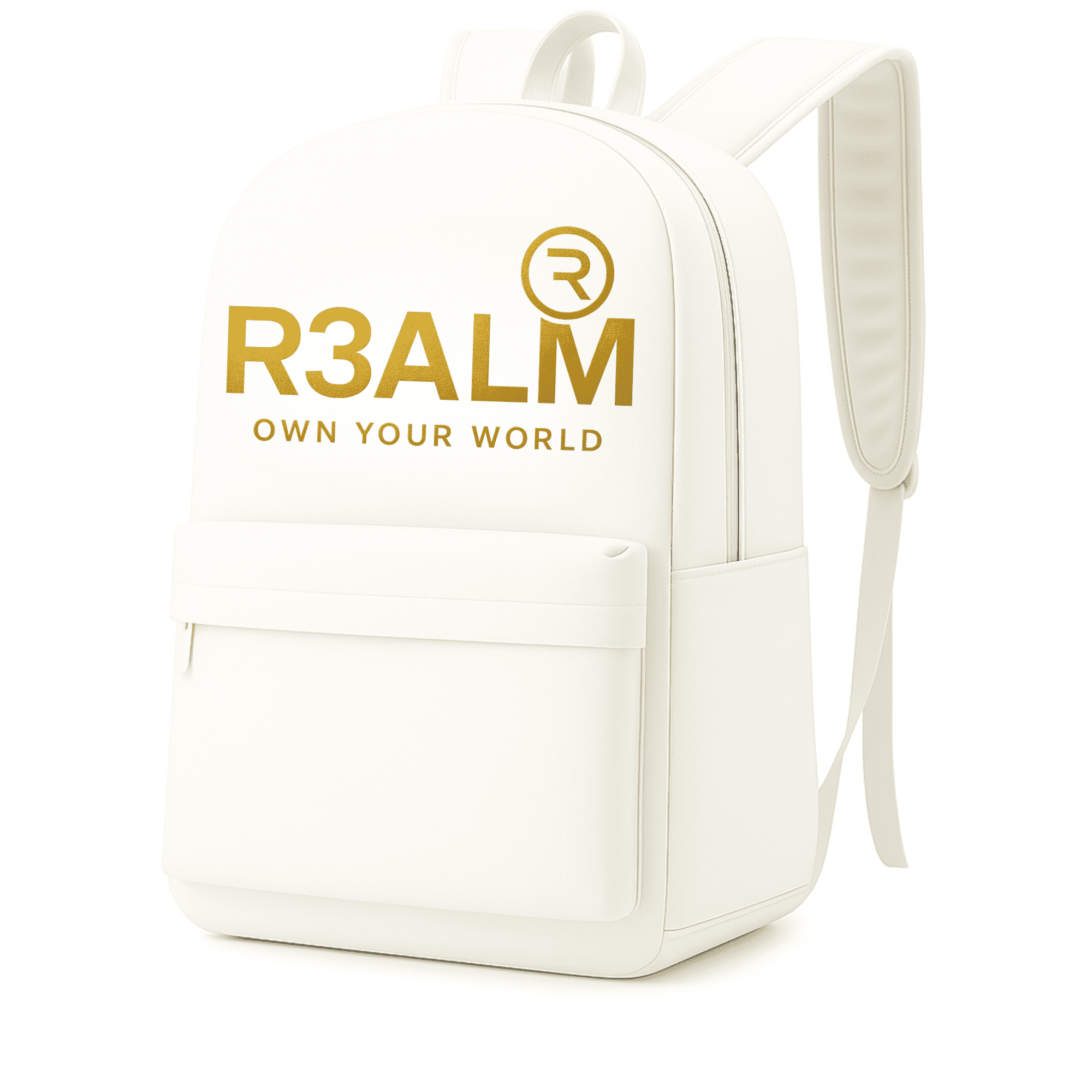 R3ALM 'Own Your World' Minimalist White Backpack Durable & Stylish School/Travel Bag