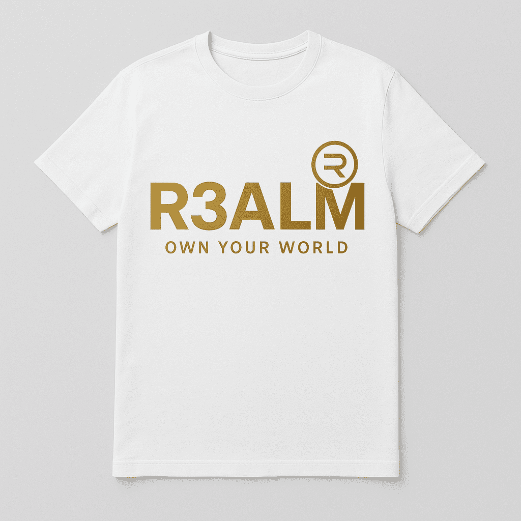 R3ALM "Own Your World" Signature Logo T-Shirt  White Tee - Image 2