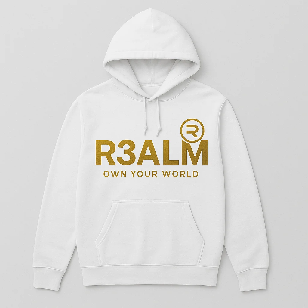 R3ALM 'OWN YOUR WORLD' White Signature Heavyweight Hoodie