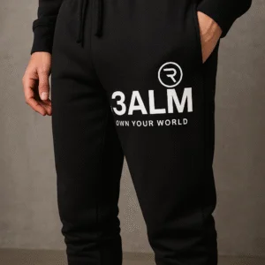 Men's HELLOREALM "Own Your World" Premium Black Joggers | R3ALM Fleece Sweatpants